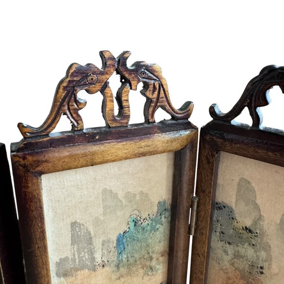 Asian Miniature Folding Screen Table Top Divider Screen Dollhouse Decor 4 Panel - Picture 6 of 16